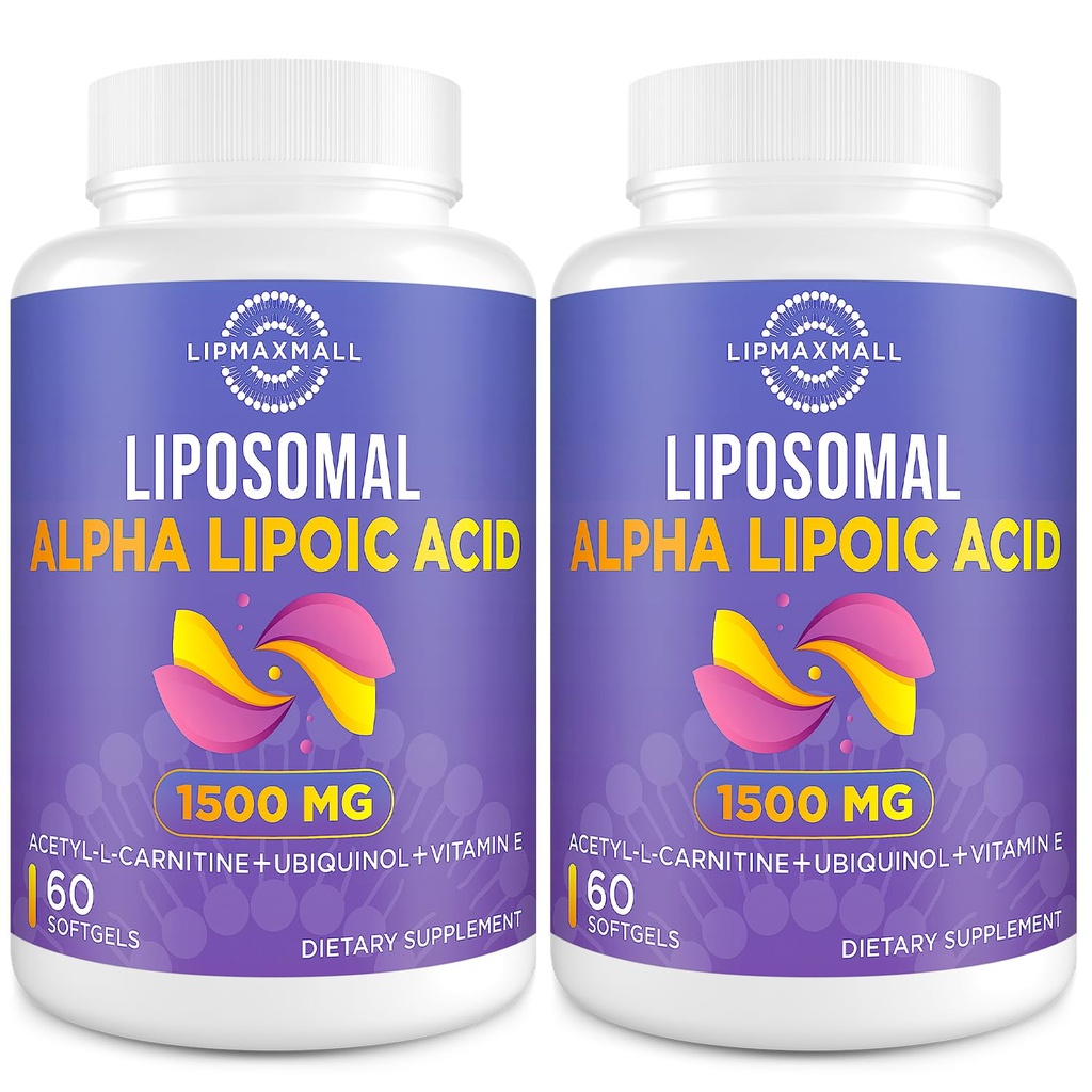 Liposomal Alpha Lipoic Acid 1500mg - med acetyl-L-karnitin 900mg & Ubiquinol 100 mg & vitamin E 15mg,ALA Supplement for antioksidanter glucosemetabolisme Nerve energi,60 Softgels (2 flaske)