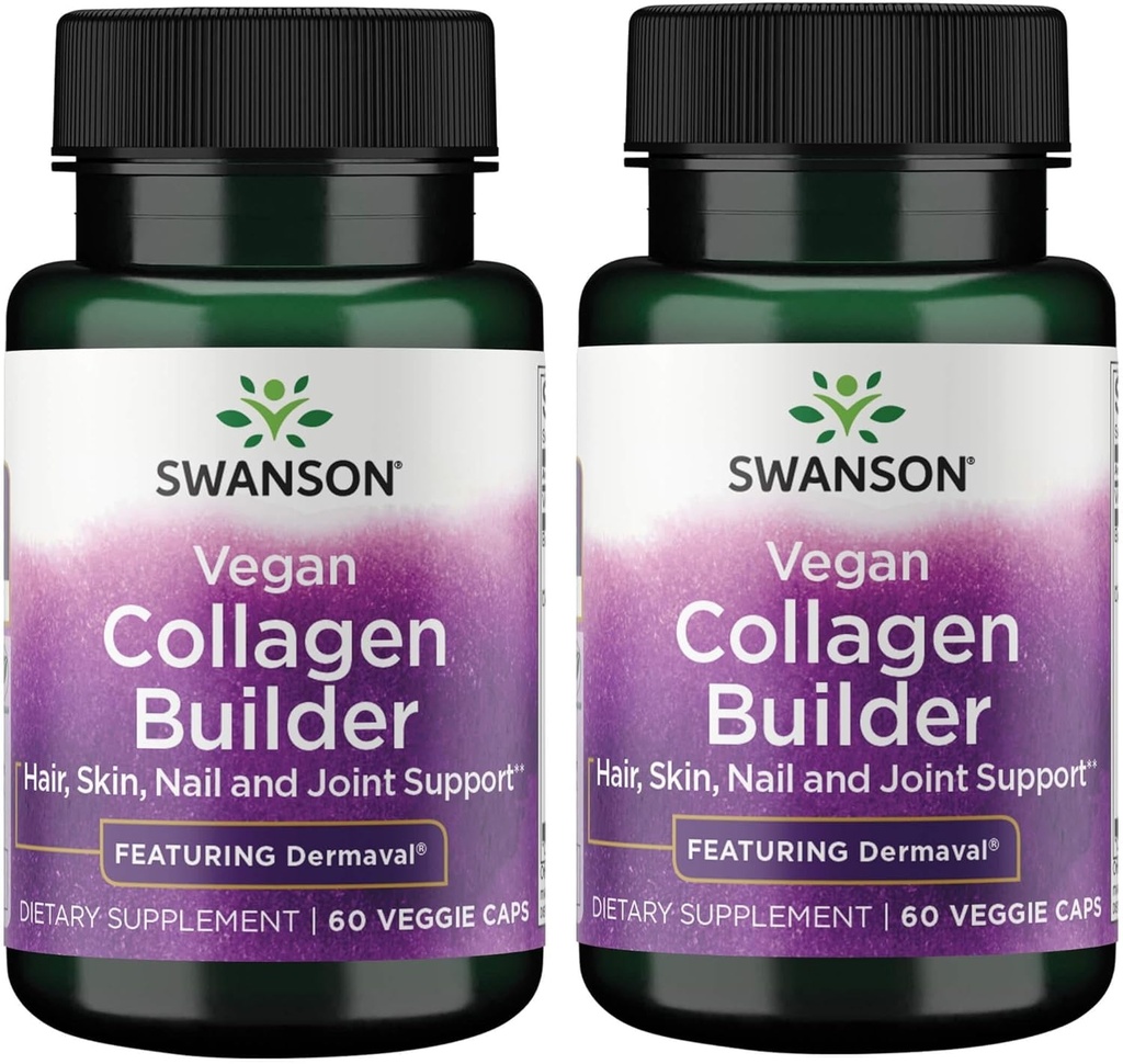 Swanson Vegan Collagen Builder - Med Dermaval - Hår, Hud, Nail Helse - 60 Veg Caps (2 Pack)