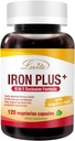 Lovita Iron 18 mg, 6 i 1 Jern Supplement for kvinner, vitamin C, Dong Quai & B12, Vegansk Vitamin å støtte rødt blodcelleproduksjon uten bindemiddel, 120 kapsler