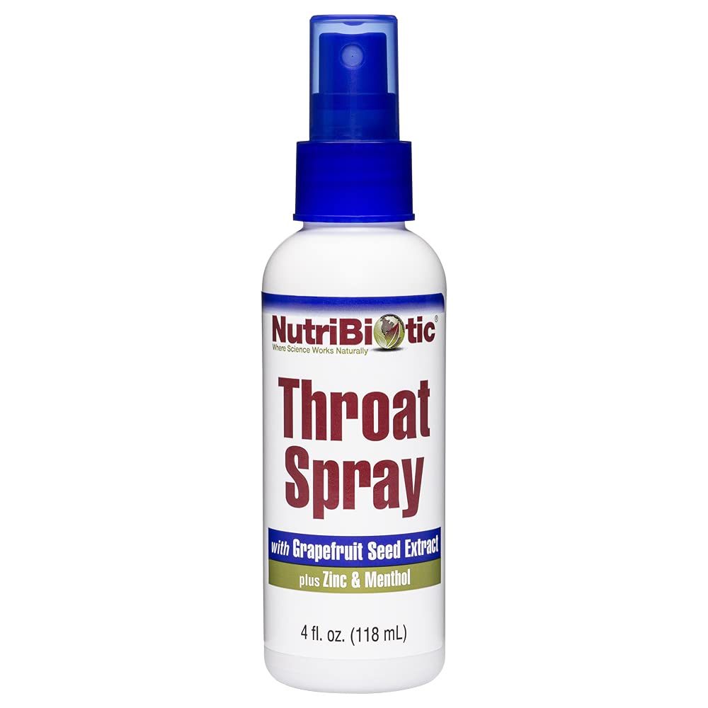 NutriBiotic - Throat Spray med GSE, 4 Fl. Oz | Gentle og Soothing Sore Throat Støtte med Grapefruktfrø ekstrakt, sink & Menthol | Alkoholfri og ikke-medisinert