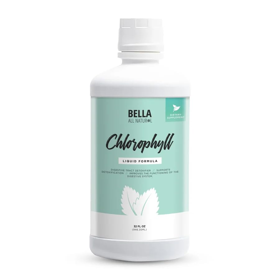 Bella alle naturlige flytende klorofyll faller anti-aldring | Økt energi | Hormonell balanse | Anti-Acne, Mint Flavor 60 ml