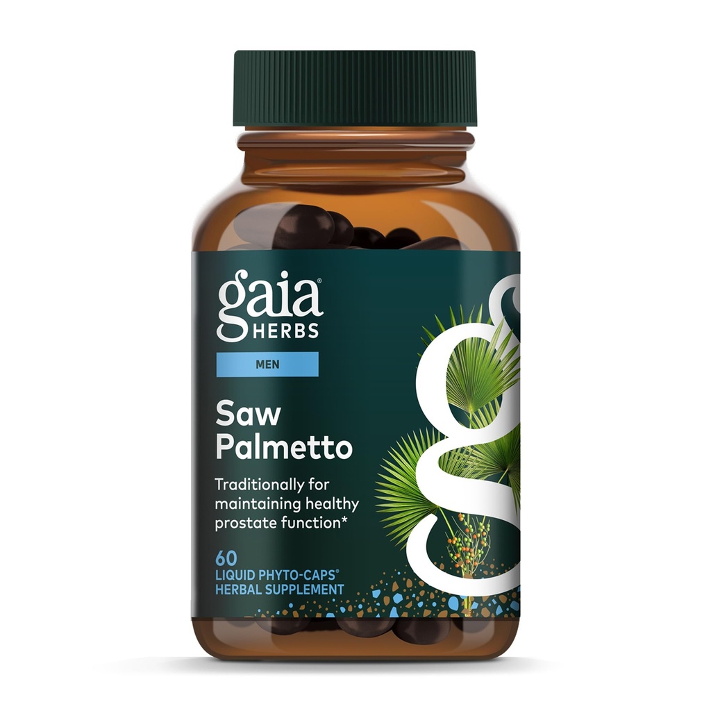 Gaia Herbs Saw Palmetto - støtter sunn prostatafunksjon for menn - inneholder så Palmetto og solflower frø Lecithin å støtte menns helse - 60 vegansk flytende fyto-kapsler (30-dagers forsyning)