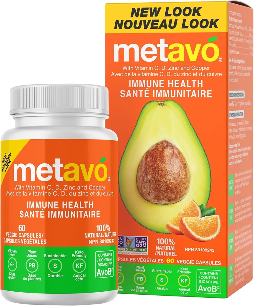 Metavo Immune Helse - Natural Immune Support Supplement, Essentielle Sink Supplement for menn og kvinner beriket med vitamin C, D & kobber, 60 Vegan Kapsler, 30 Serveringer