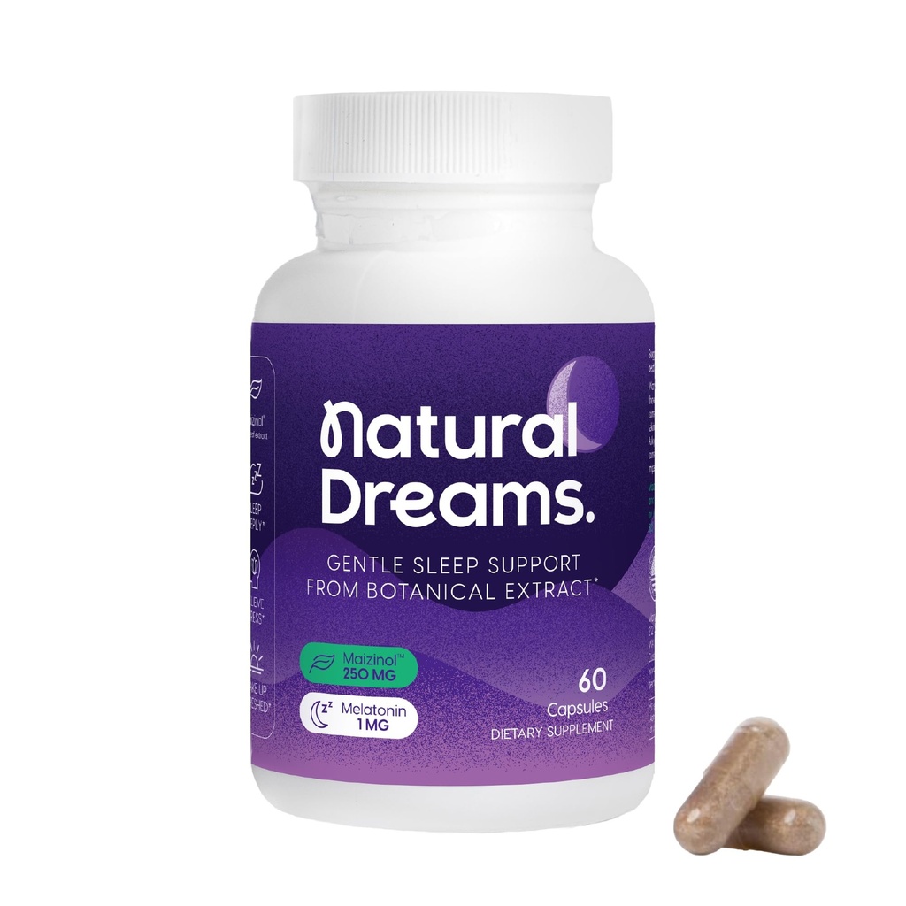 Univera 1mg Melatonin, Naturlige drømmer, Botaniske og herbal ingredienser, støtte søvnkvalitet, forfriskende morgen, 250mg Maizinol, søvnhjelp (60 kapsler, 30 dagers forsyning)
