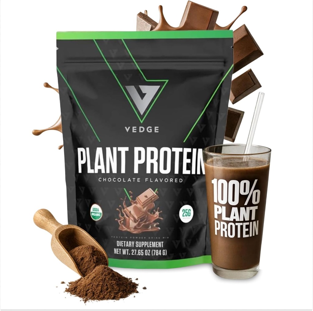 Vedge Vegansk Proteinpulver - Planteproteinpulver med pee, Pumpkin & Sunflower - USDA Organic, Aminosyrer, Smørfri, Glutenfri, Soya Free, Keto, Ikke GMO, Smooth Texture - Sjokolade - 20 Services