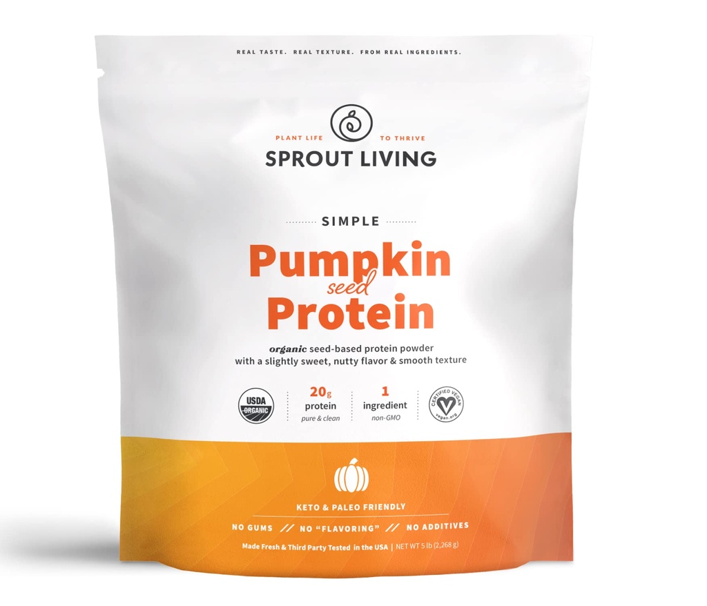 Sprout Living Simple Pumpkin Seed Protein Powder, 20 Grams Organic Plant Basert Protein pulver uten kunstige søtningsmidler, ikke-Dærlig, Ikke-GMO, Vegan, Glutenfri, Keto Drink Mix (5 pund)