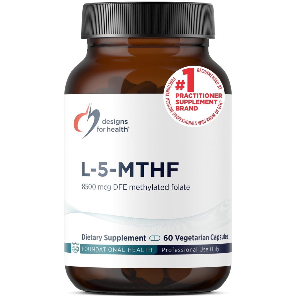Designs for Helse L 5-MTHF - Quatrefolic L Metylfolat Supplement 5 mg (8500 DFE) - Metylert folat Supplement for kvinner og menn - støtter metylering - Ikke-GMO, Glutenfri (60 kapsler)