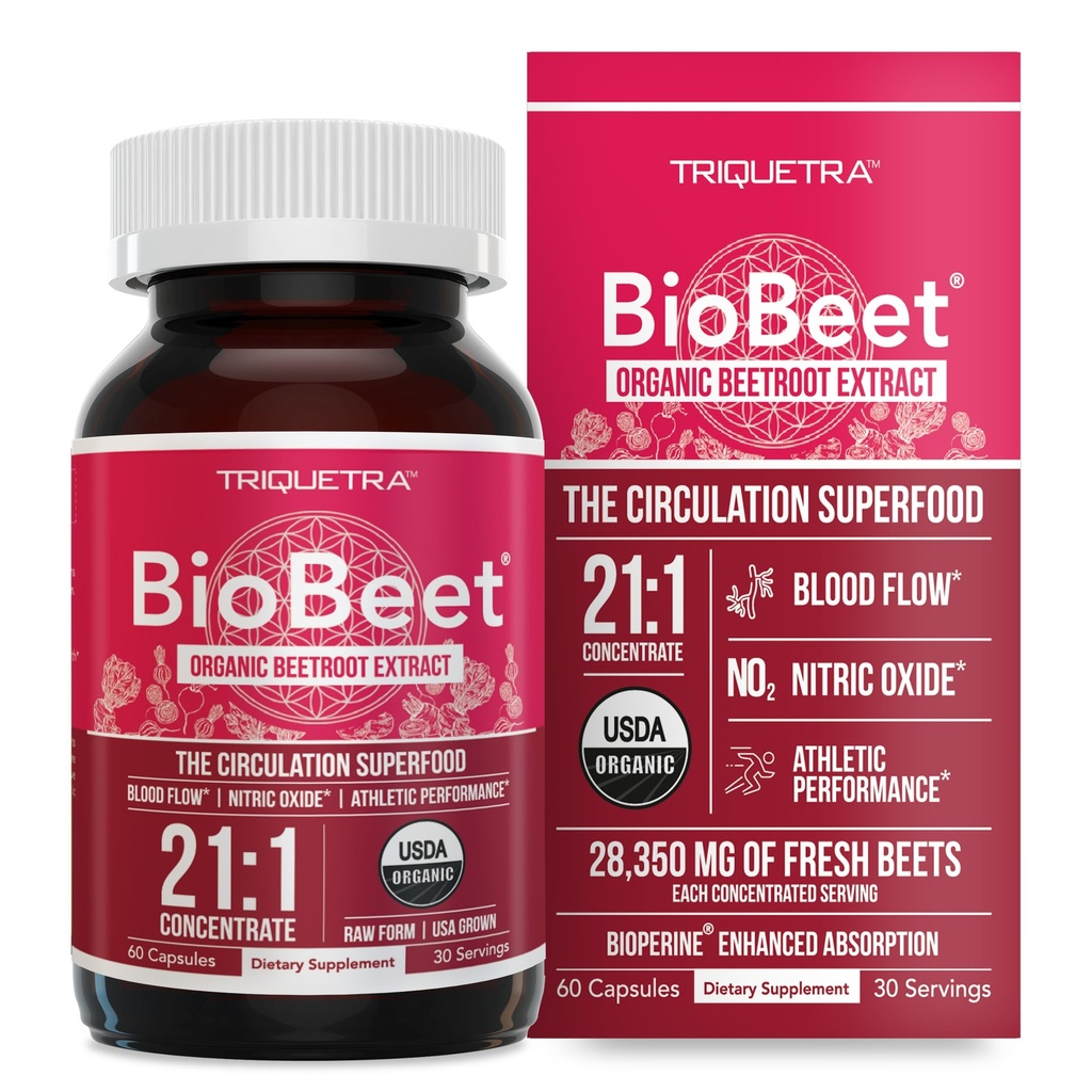 BioBeet® Max Styrke Beet Root Capsules - 21:1 Konsentrum, hver servering avledet fra 28,350 mg organisk beetrot - Absorpsjon Enhancement with BioPerine® Black Pepper Extract (60 Kapsler)