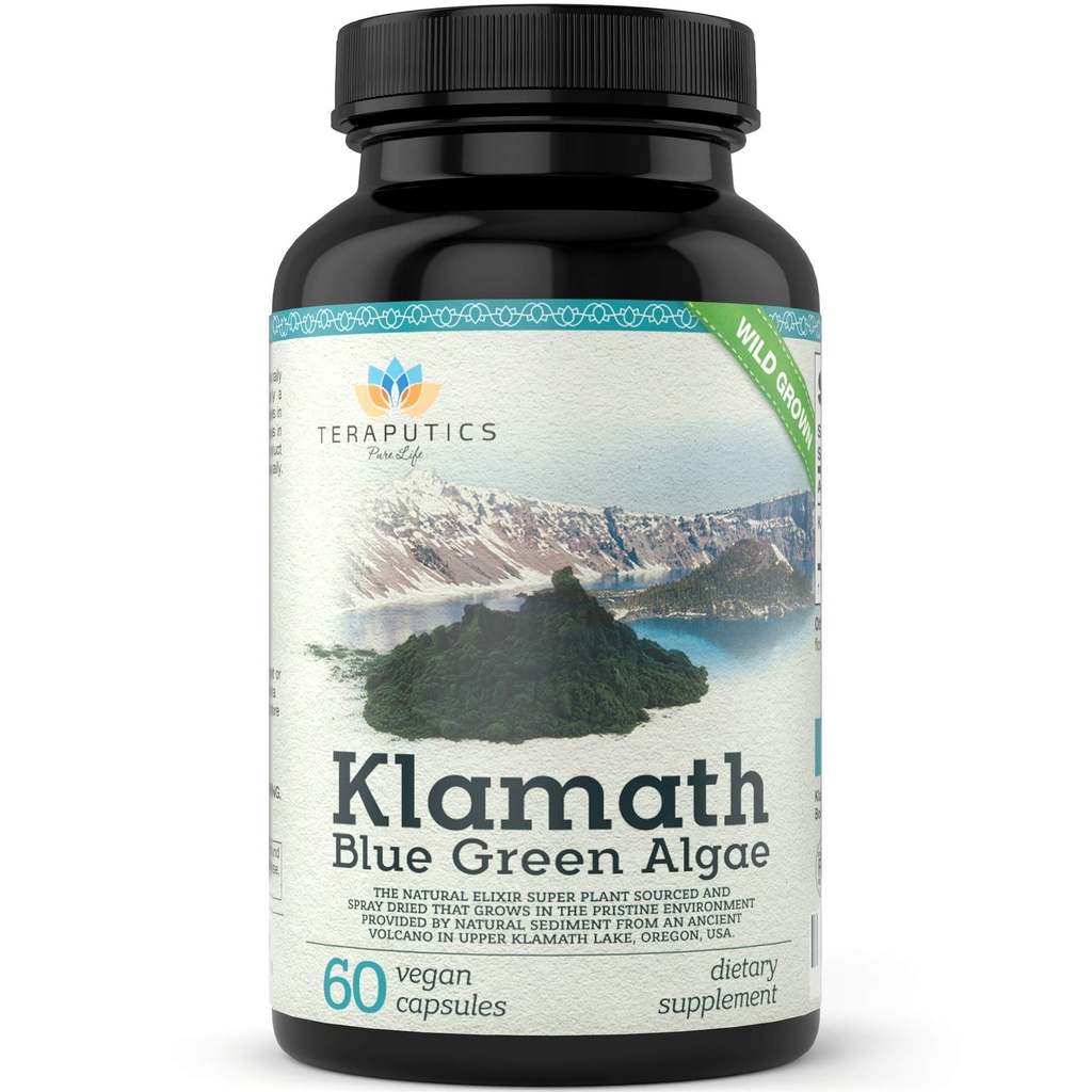 Premium Klamatsjøen Blå Grønn Algae - Mer Kraftig enn Spirulina og Chlorella Supplement | Pure Chlorophyll Rich SuperFood, kildet fra Organic Klamath Lake, 500mg, 60 Vegankapsler