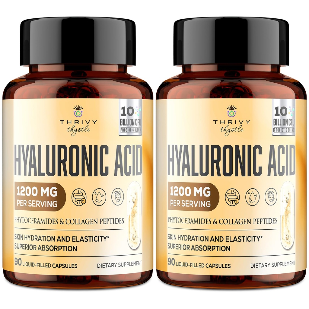 19-i-1 Hyaluronsyrekapsler - Hylunarsyre 1200 mg, med collagen peptider, vitamin C, Phytoceramider - for hud, øyne, gastrointestinal, bein støtte (2 pakke)