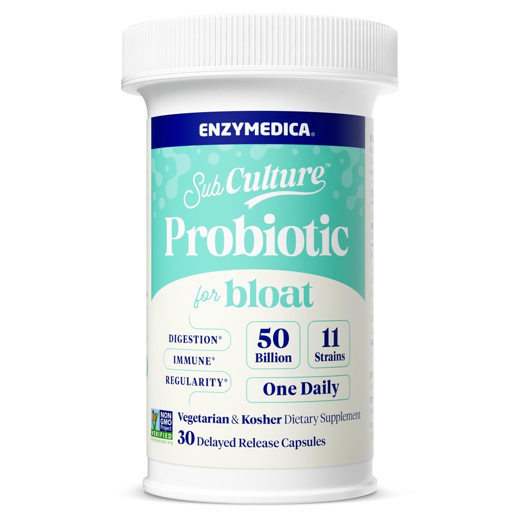 Enzymedica SubCulture Probiotika for gass og blåsing, 50 milliarder CFU, støtter immun- og digestiv helse, regelmessighet og Gut Flora, 30 greve