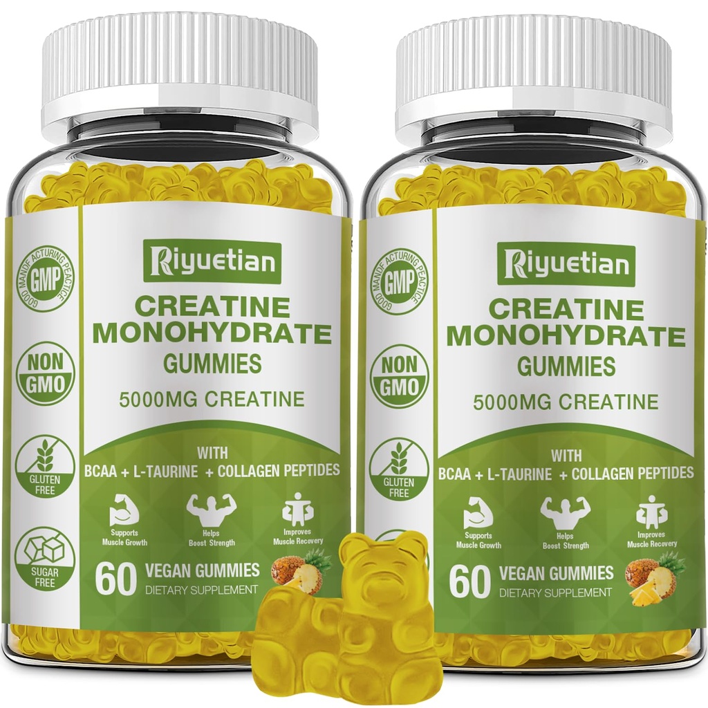Kreatin Monohydrat Gummies, Kreatin for menn og kvinner, Chewable Kreatin for å forbedre fokus og utholdenhet, 5g Kreatin per servering, sukker-fri, 120 greve