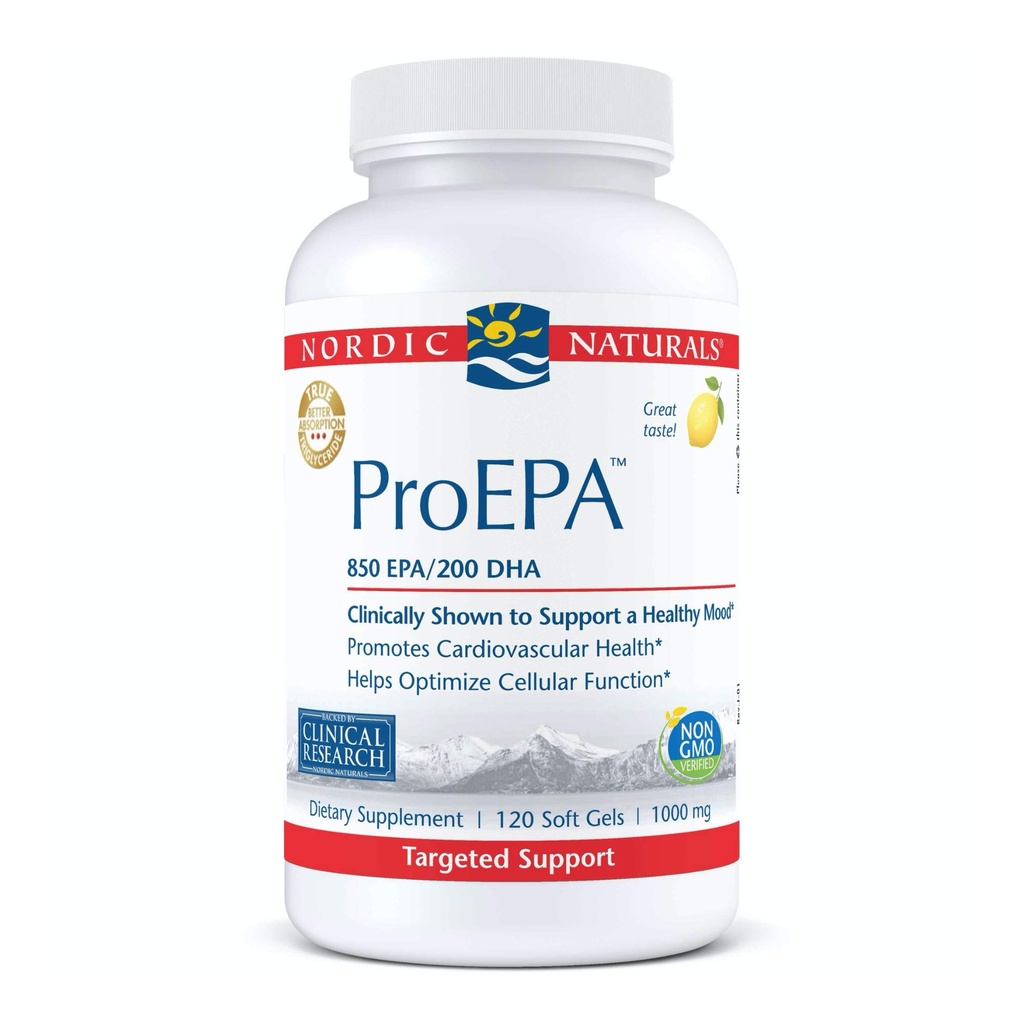 Nordic Naturals ProEPA, sitron - 120 myke geler - 1210 mg Omega-3 - høyintensitets EPA formel for sunn humør, hjertehelse og cellefunksjon - ikke-GMO - 60 Services