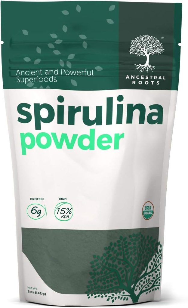 Ancestral Roots - Økologisk Spirulina pulver (5 oz) USDA sertifisert Vegansk Spirulina pulver I 100% ren supermat for optimal helse og immun støtte.