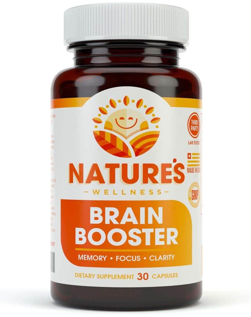 Naturens velvære Brain Booster | Naturlig Kognitiv forsterker for økt fokus, minne og mental klarhet | Nootropics Brain Supplement | DMAE, Rhodiola Rosea Extract, Bacopa Monnieri, Ginkgo Biloba