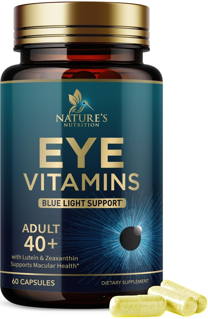Eye Vitamins Supplement - Avansert Eye Care Vitamin med Lutein, Sink, Vitaminer C, E, Zeaxanthin & Minerals - Visjon Multivitamin for Macular Helse & Tørr Øye, Vegan, Flasket i USA - 60 Kapsler