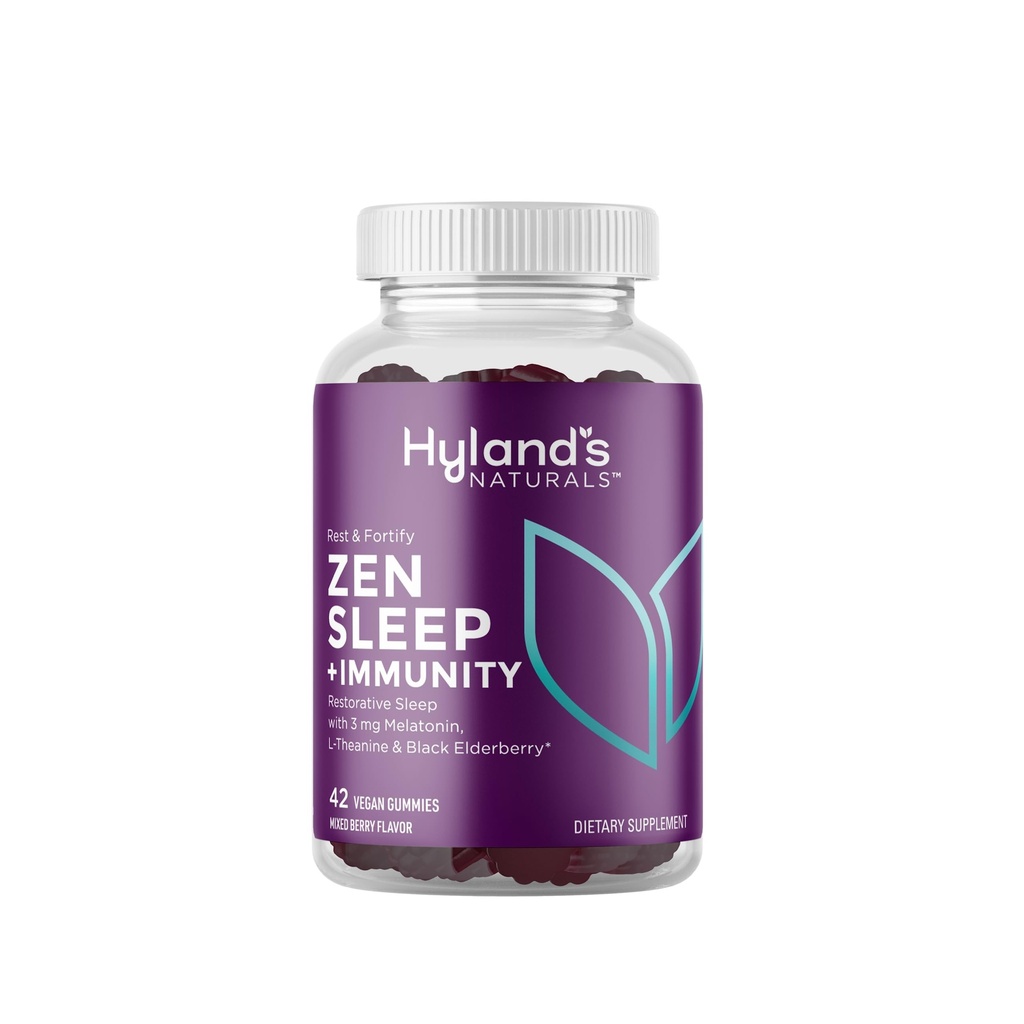 Hyland's Rest and Forstify Zen Sleep Aid and Immune Support, 42 Vegan Gummies, med Melatonin og L-Theanine for søvnstøtte og økologisk svart Elderbær, vitamin C og sink