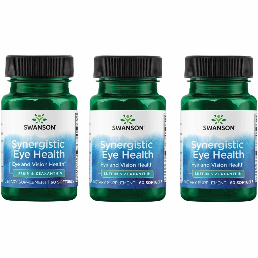 Swanson Lutein & Zeaxanthin Synergistisk Eye Health Vision Retina Macula Supplement (Lutein 20 mg & OmniXan Zeaxanthin 2 mg) 60 Softgels Sgels (3 Pack)