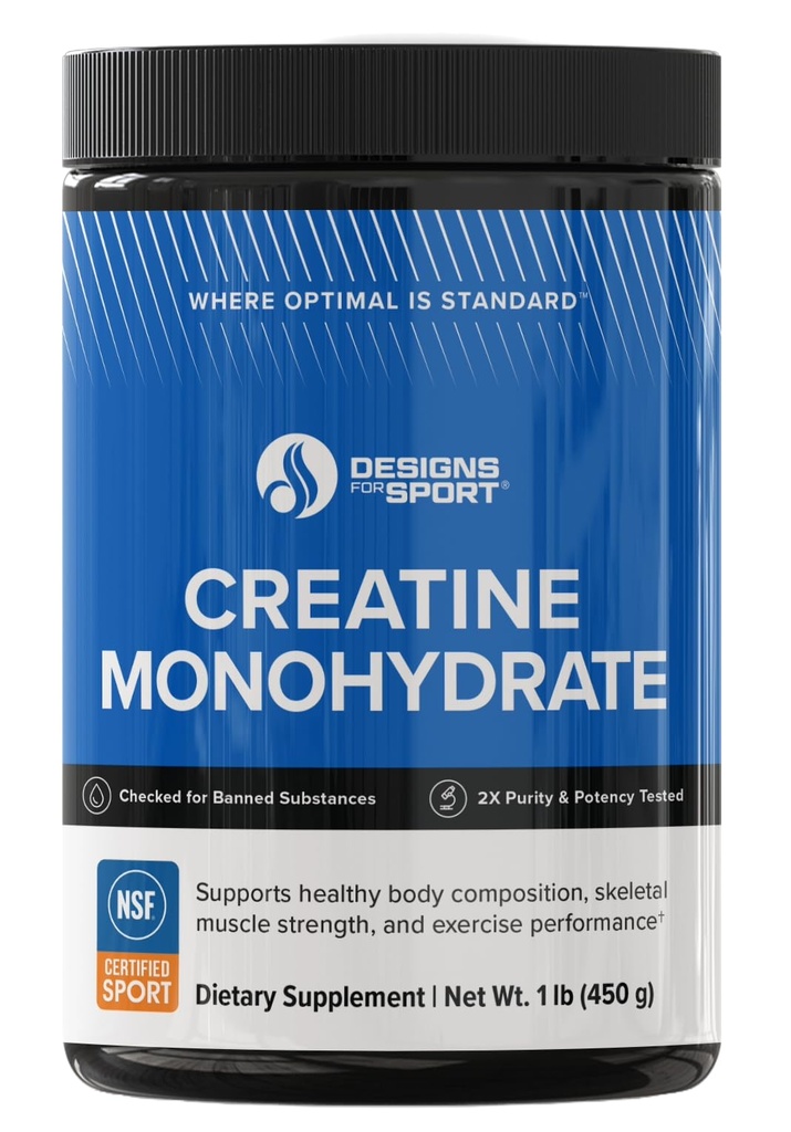Designs for Sport Micronized Kreatin Monohydrat Unflavored pulver - NSF Certifisert for Sport, 90 Serveringer, støtter muskelgjenvinning, hjernehelse, pre og post trening styrke