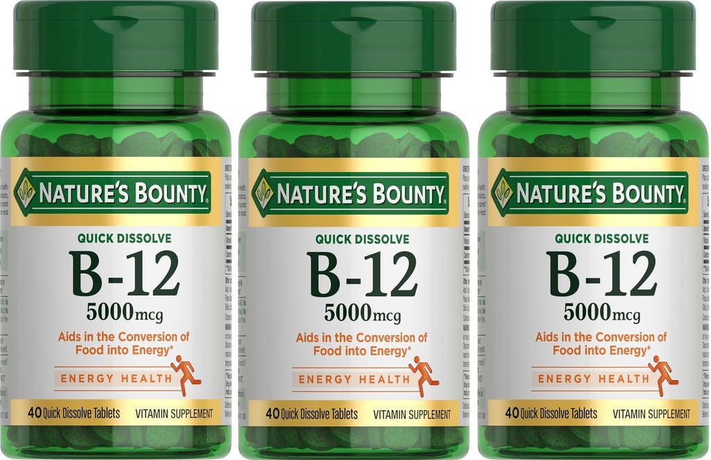 Naturens Bounty vitamin B-12 5000 mcg, 40 hurtigoppløselige tabletter (pakke på 3)