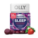OLLY Max styrke søvn gummy, 10 mg Melatonin, L-Theanine, Kamille, sitron balm, sukkerfri, vegetarisk søvnhjelp, jordbær - 50 greve