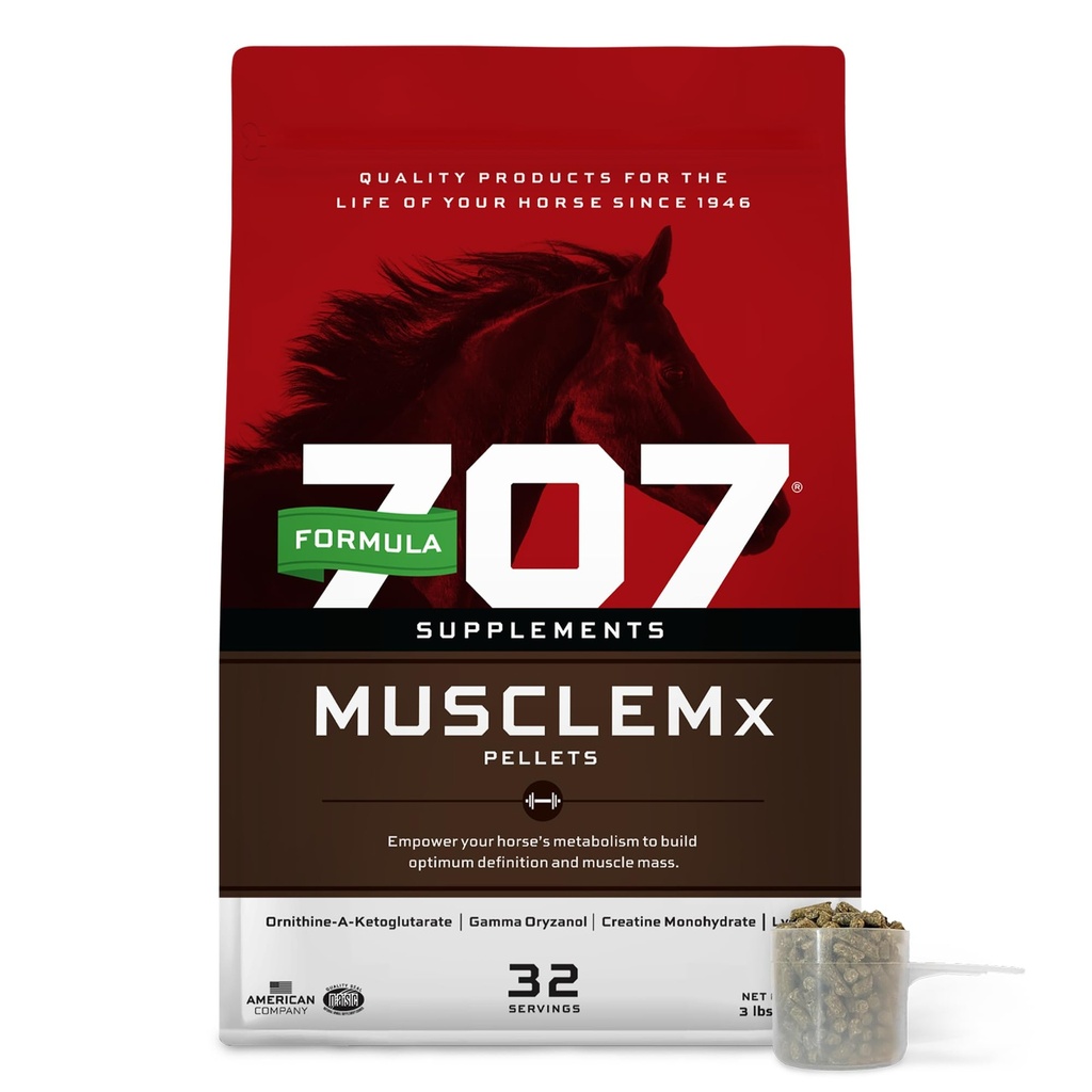 Formel 707 MuscleMx Equine Supplement, 3lb Bag - Betingelse støtte og muskelbygger for hester med lysin, Gamma Oryzanol, Kreatin & OKG