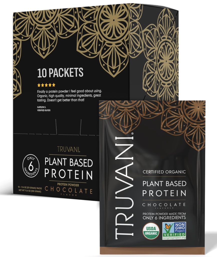 Truvani Vegansk Era Protein pulver | Sjokolade | 20g Organisk Plant Basert Protein | Single Serving Reisepakker | 10 Serveringer | Keto | Gluten & Dairy Gratis | Lav karbohydrater | Ingen tilsatt sukker
