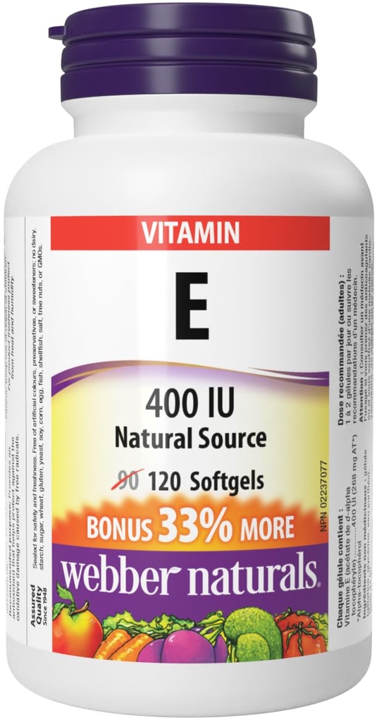 Weber Naturals Vitamin E Naturlig Kilde Softgel, 400 IU-120 Softgels