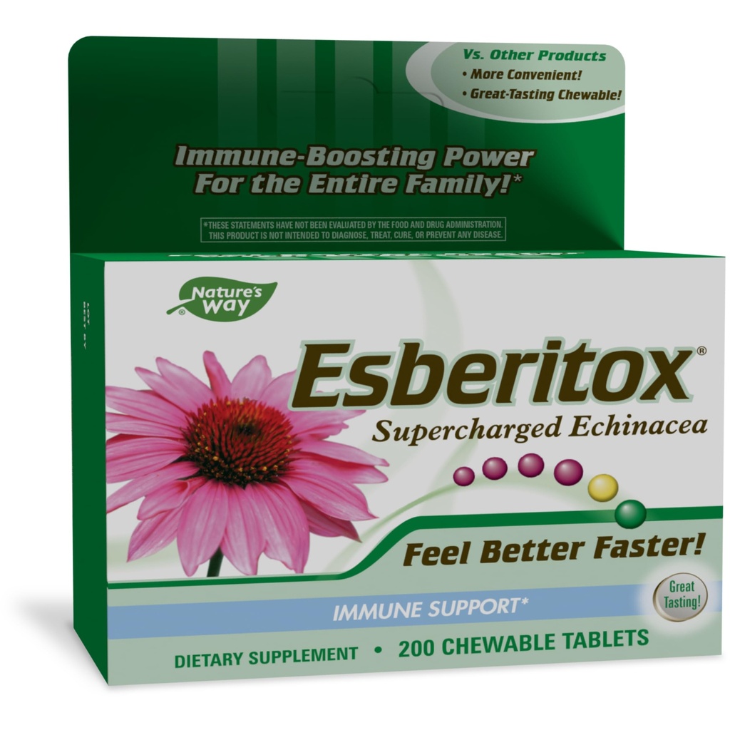 ESBERITOX Supercharged Echinacea – Immunstøtte – Herbal kosttilskudd - Wild Indigo Root - Purple Coneflower – laget i Tyskland – 200 tabletter