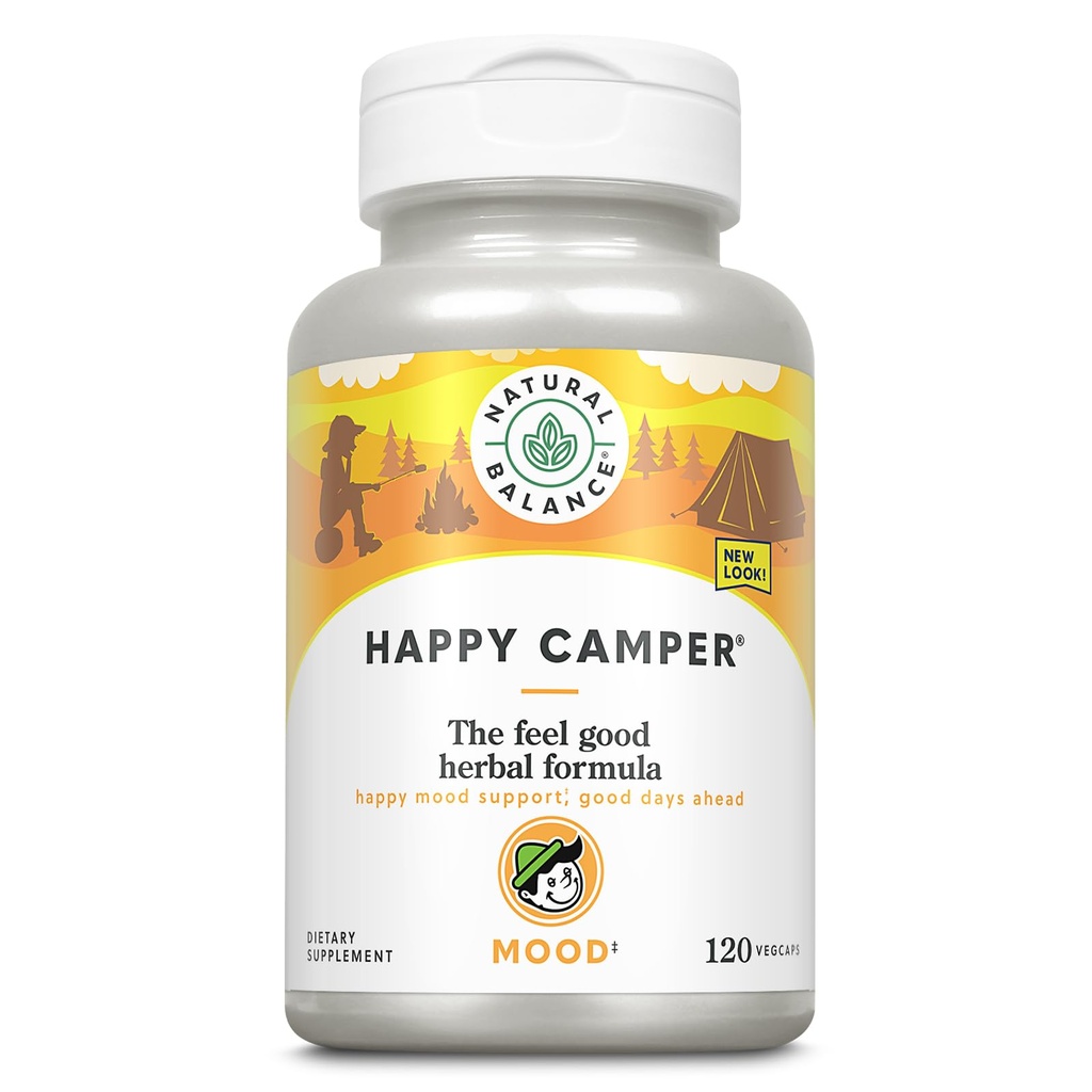 Naturlig Balance Happy Camper - Feel-Good Mood Support Supplement - Gotu Kola, Passion Blomster, og Kava Kava Kapsler - 60-dagers garanti (120 Count)