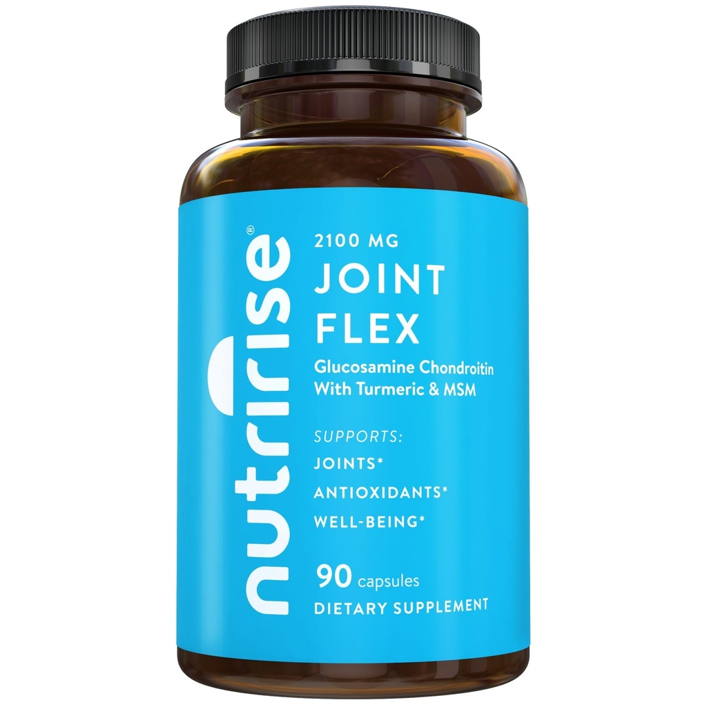 NutriRise Glucosamine Chondroitin Quercetin & MSM med gurkemeie curcumin 2100mg trippel styrke felles støtte Supplement for kvinner og menn med Boswellia & Bromelain, Glutenfri, Ikke GMO, 90 greve