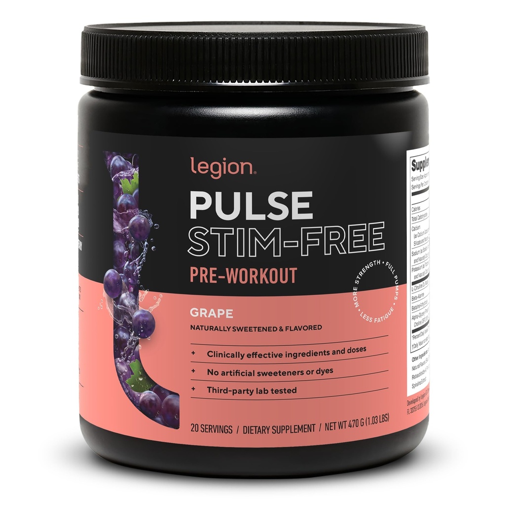 LEGION Pulse Pre Workout Supplement - Alle naturlige nitric oksid preworkout drikke å øke energi, kreatinfri, naturlig søtet, Beta Alanine, Citrullin, Alpha GPC (kaffein gratis korn)