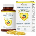 Omega 3 Triple Styrke EPA DHA Supplement - 2500mg sitron flavored Burpless Fish Oil - høy styrke 900mg EPA 600mg DHA støtter sirkulasjon, hjerne, hjerte, øye, hud, bein og ledd - 120 Softgels