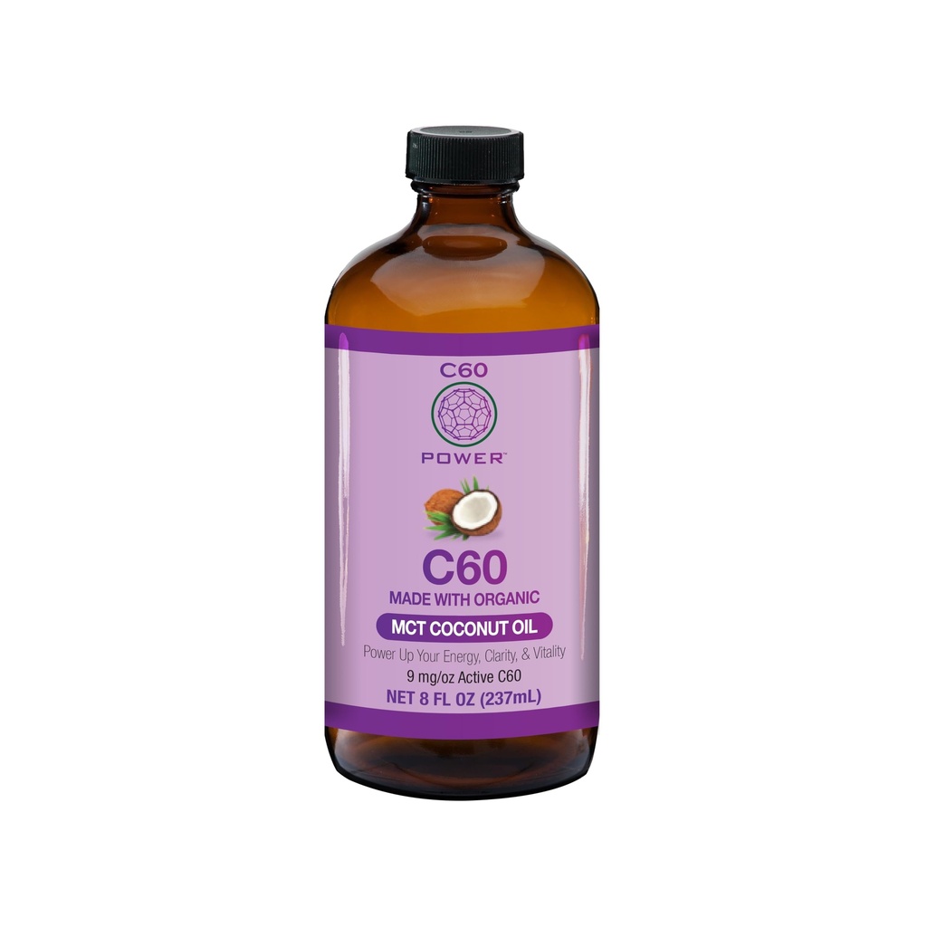 C60 Strøm - MCT 8-oz.- Organisk MCT kokosolje, 8 Fl Oz, 99.99% ren karbon Fullereens, Lift oksidativ Burden, Optimer Mitokondrial funksjon