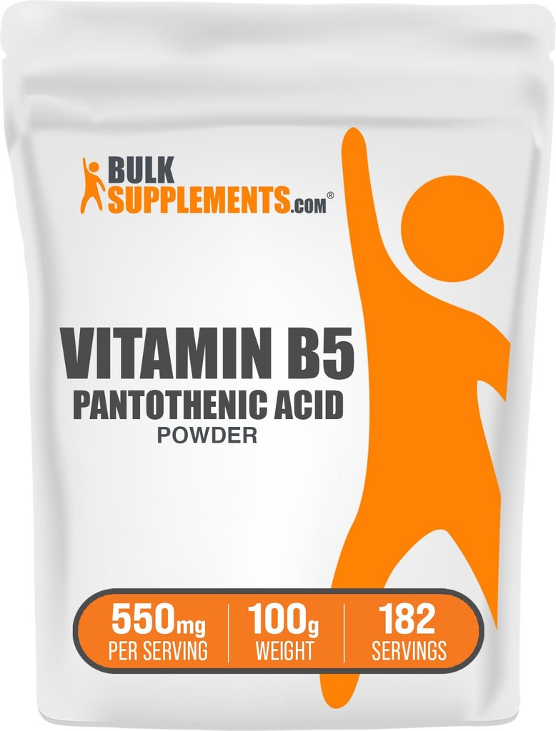 BulkSupplements.com vitamin B5 pulver - som kalsium pantothenat, B5 vitaminer - Glutenfri, 500 mg vitamin B5 pantotensyre per servering, 100g (3,5 oz) (Pack of 1)