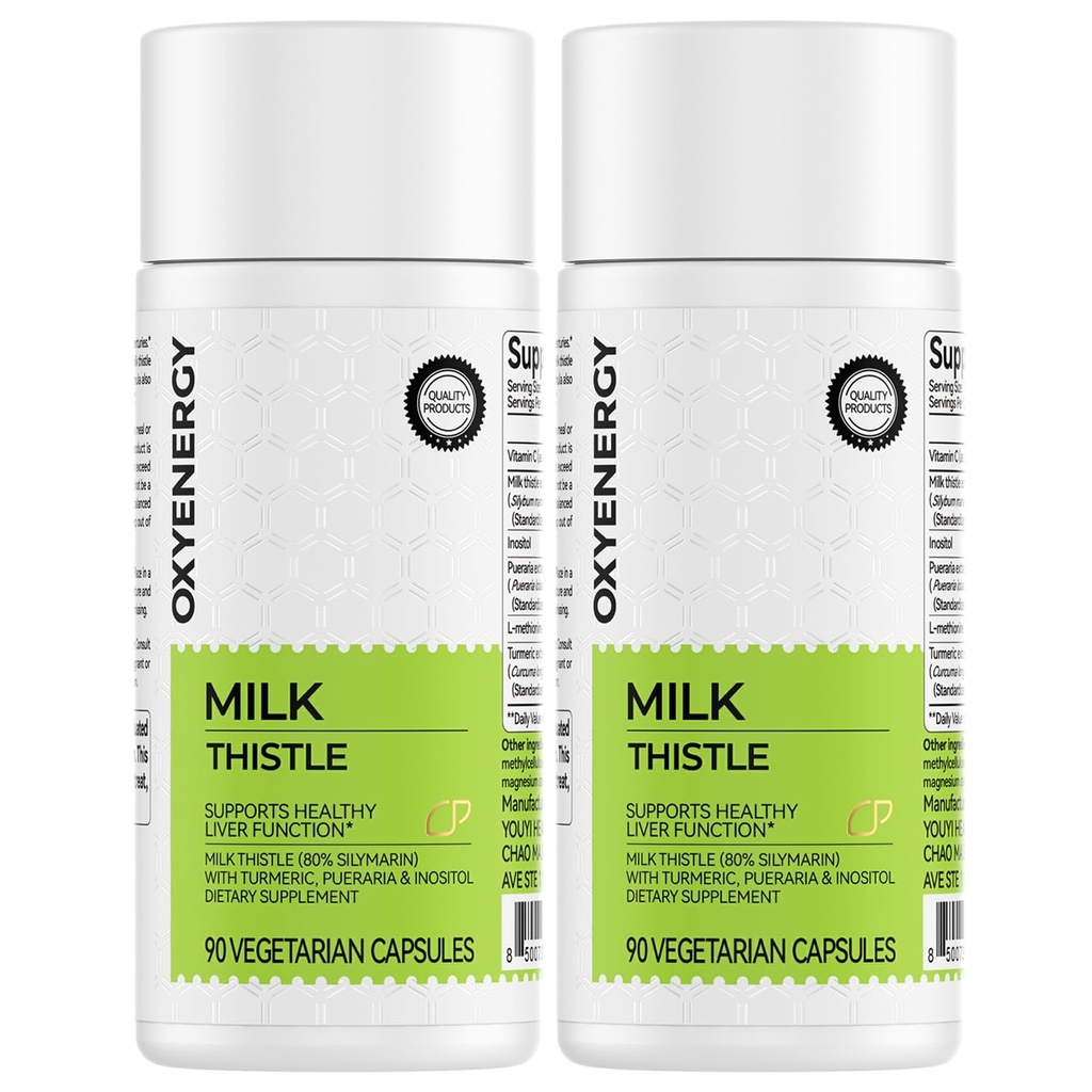 OxyEnergy Silymarin Melk Thistle 300mg ekstrakt med vitamin C, Inositol & Pueraria, Liver Detox & Repair Support, Antioksidant støtte, 90 kapsler, Pakke med 2