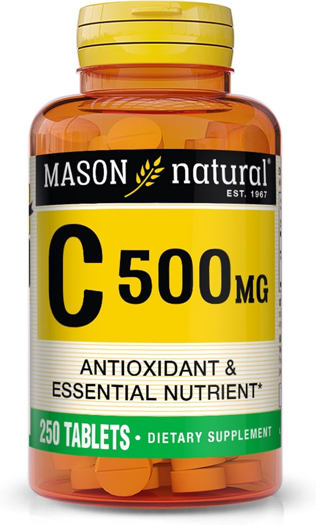 MASON NATURAL Vitamin C 500 mg - støtter Sunn Immune System, Antioksidant og Essential Nutrient, 250 tabletter