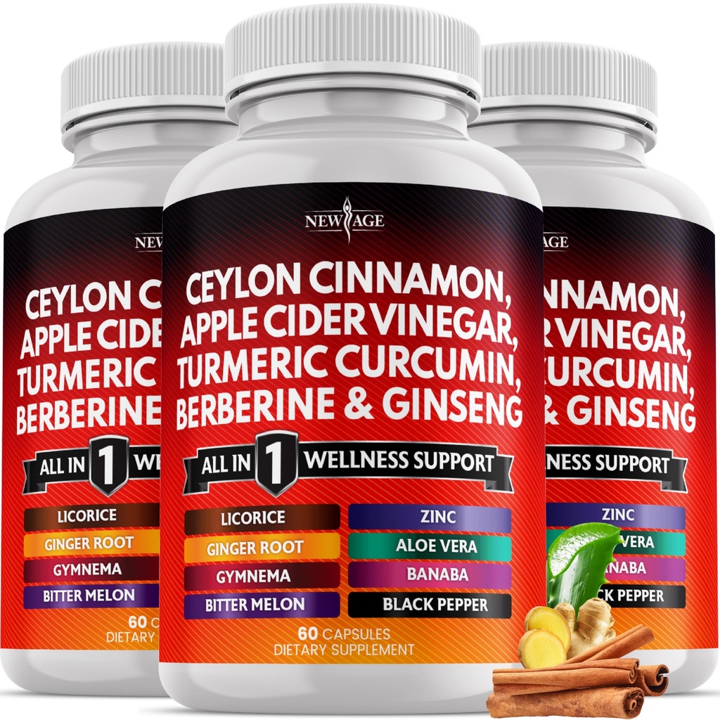 Ceylon Cinnamon, Turmeric, Apple Cider Vinegar, Ginseng, Aloe Vera, Berberine Plus Banaba, Ginger Root - 180 Grev