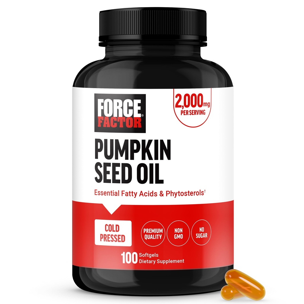 FORCE FACTOR Pumpkin Seed Oil Capsules, Phytosterols Supplement med essensielle fettsyrer, laget med kald presset pumpeolje, Premium kvalitet, ikke-GMO, 100 Softgels