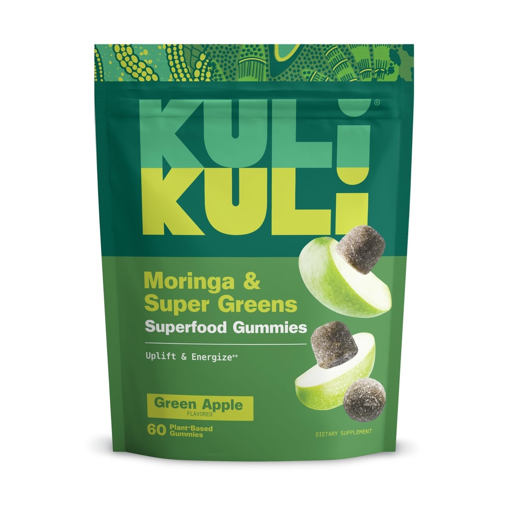 Kuli Kuli Super Energy Gummies - Energitilskudd med Moringa, Koffeinfri naturlig energi Booster - 60 Ikke-GMO, Glutenfri Moringa Gummies