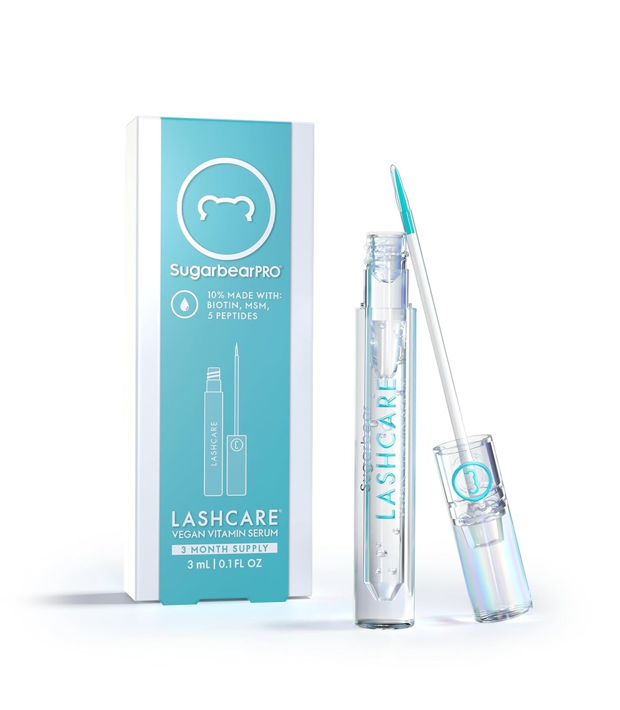 SugarbearPRO LashCare Vitamin Serum med Peptides MSM og Biotin | Vegan formel | 3 måneders forsyning for Fuller Healthier Looking Lashes