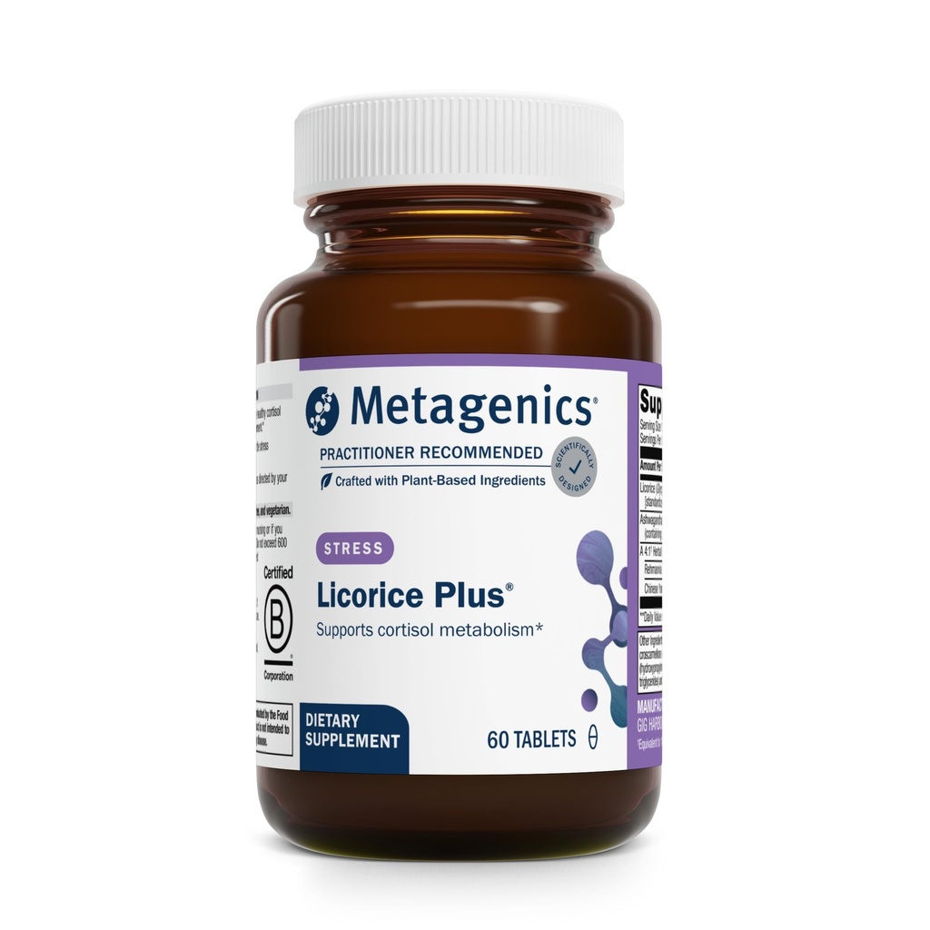 Metagenis Licorice Plus - Cortisol & Stress Support Supplement med Licorise Root, Ashwagandha, Rehmannia & Chinese Yam - Ikke-GMO, Glutenfri, Vegetarisk - GMP Certifisert Facility - 60 tabletter