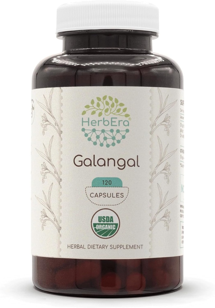 HerbEra Galangal 120 kapsler, 500 mg, USDA Organic Galangal (Alpinia Galangal) Tørket rot (120 kapsler)