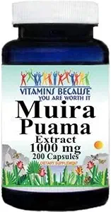 Vitaminer fordi Muira Puama ekstrakt 1000 mg Supplement for menn og kvinner støtte (200 ct)