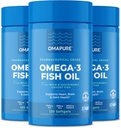 OMAPURE Fish Oil Supplements med Omega 3 fettsyrer (3 flasker, 120 softgels) - høy EPA, DHA, & IFOS fiskeolje piller støtte hjerte og felles helse - Burpless Fish Oil fremmer hjernefunksjon