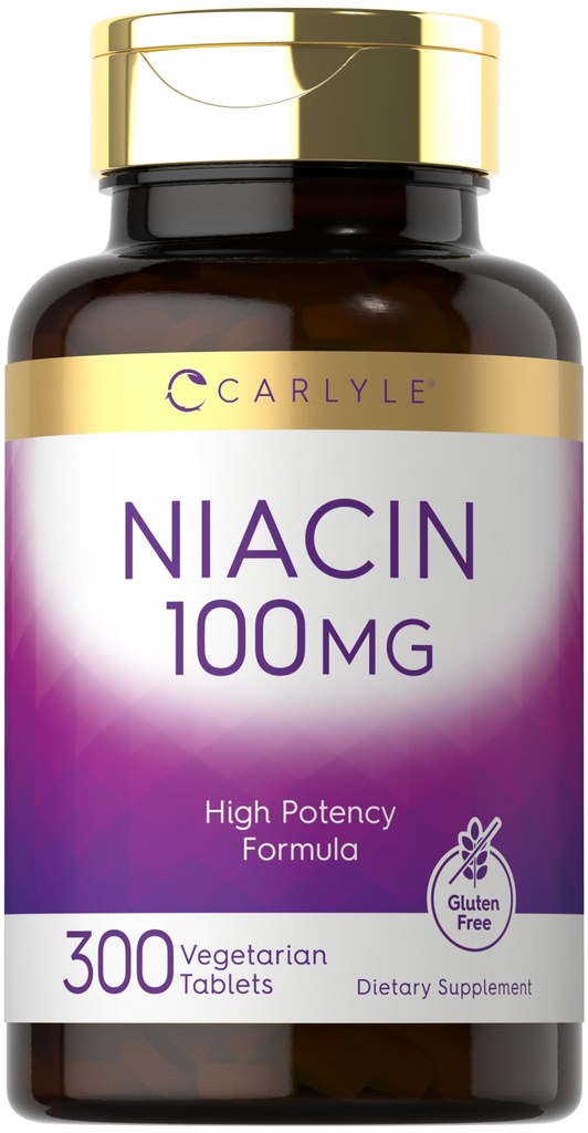 Carlyle Niacin 100mg 300 Vegetariske tabletter | Ikke-GMO, Glutenfri