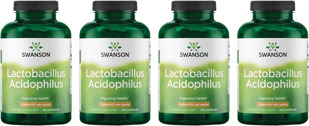 Swanson Lactobacillus Acidophilus - Probiotiske Supplement Støtter Digestiv Helse med 1 milliard CFU Per Kapsel - fremmer Bowell og GI Tract Health - (250 Kapsler) 4 Pakke