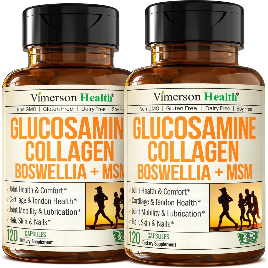 Glucosamine Chondroitin MSM med Hydrolysert Collage Peptider - Felles støtte Supplement med Quercetin, Bromelain & Boswellia Extract - kollagen piller for hår hud negler - FSA kvalifisert 2 pakke
