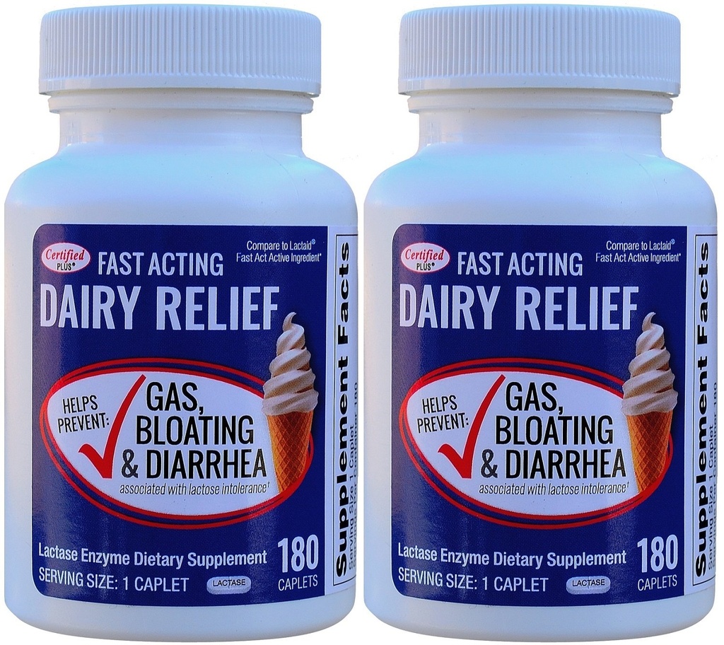 Hurtigvirkende Lactase 360 Caplets Generisk Lactase Fast Act 9000 FCC enheter per Caplet