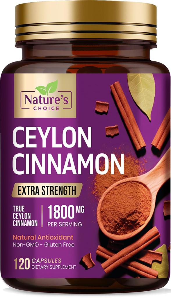 Ceylon Cinnamon Capsules 1800mg - Certified Organic Cinnamon, Flaske i USA, & ren ekstra styrke Ceylon Cinnamon Supplement, Antioksidant piller, ikke-GMO & Glutenfri, Sukkerfri - 120 Kapsler